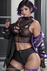 1girls ai_generated breasts choker female female_only hair hi_res highres light_skin multicolored_hair namco nipples reina_mishima sanctusnsfw short_hair solo solo_female standing tekken tekken_8