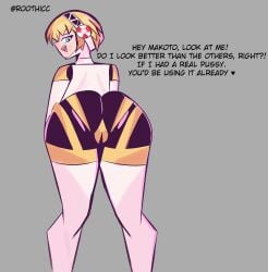 aegis_(persona) aigis_(persona) android atlus big_ass fake_pussy female persona persona_3 persona_3:_dancing_in_moonlight persona_3_fes persona_3_portable persona_3_reload robot_girl robot_humanoid roothicc text