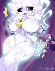 :3p brawl_stars breasts duo female gale_(brawl_stars) ghost ghostlykoisus glowing glowing_body nipples rule_63 solo_focus spirit squeak_(brawl_stars) sr_kiosu tongue tongue_out white_body