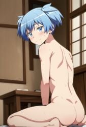 ai_generated ass assassination_classroom blue_eyes blue_hair blush femboy flisin shiota_nagisa smile twintails