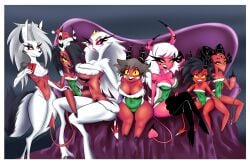 1futa 6girls alternate_version_available anthro avian avian_humanoid barbie_wire big_breasts black_hair canid canid_demon canine canine_humanoid christmas christmas_clothing christmas_outfit clothed clothing crunkerton daughter demon demon_girl demon_horns demon_humanoid demon_tail eyelashes female female_focus female_only fur furry futanari goetia hair_over_one_eye hellhound helluva_boss huge_breasts humanoid imp lin_(helluva_boss) long_hair looking_at_viewer loona_(helluva_boss) mature_female medium_breasts milf millie_(helluva_boss) mother mother_and_daughter owl owl_demon pink_body pink_sclera pink_skin red_sclera red_skin sallie_may_(helluva_boss) santa_hat shortstack size_difference small_breasts stella_(helluva_boss) succubus thick_thighs verosika_mayday_(helluva_boss) voluptuous voluptuous_female white_feathers white_fur yellow_sclera