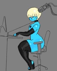 1boy blue_skin correct_gaming_posture_(meme) femboy goth high_heels idbgnfz leash pasties