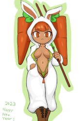 1girls carrot_cookie cookie_run cookie_run_ovenbreak female female_only nadare_number9 orange_eyes orange_hair partially_clothed rabbit_costume sling_bikini solo tagme