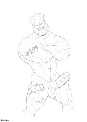 balls bara beard big_penis boner crossed_arms dizdoodz erection facial_hair gijinka male male_only monochrome muscles muscular nintendo nude penis pokemon solo solo_male steelix