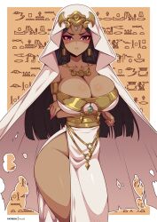 1girls big_breasts black_hair blush clothed clothing dark-skinned_female dark_skin egyptian egyptian_clothes egyptian_female female female_focus female_only isis_ishtar jewelry large_breasts long_hair looking_at_viewer nail_polish pink_nails purple_eyes solo solo_female thick_thighs virus-g yu-gi-oh!