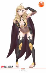 1girls ahoge armpits ass_visible_through_thighs bare_thighs blonde_hair bodystocking breasts cape collarbone covered_navel crazzeffect dark_mage_(fire_emblem_fates) female female_only fire_emblem fire_emblem_fates full_body grey_eyes headband leaning_forward looking_at_viewer medium_breasts nintendo ophelia_(fire_emblem) panties pose smile solo thighhighs thighs underwear very_long_hair white_background yellow_panties