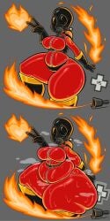 1girls 2d bbw chubby dipsheet fat female female_only fempyro fire gasmask giant_thighs huge_breasts huge_thighs human human_female human_only latex_suit pyro rule_63 solo steam steaming steamy sweat sweating sweaty team_fortress_2 tf2 weight_gain