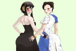 1girls 2girls alternate_version_available armwear ass ass_focus ass_grab assassin back back_view balgart big_ass black_dress black_hair blush bracelet breasts brown_eyes brown_hair capcom chinese_clothes chun-li crossover dat_ass double_bun dress ear_piercing earrings female female_human female_only flower flower_in_hair hair_ornament hand_on_ass huge_ass human lips looking_back mature mature_female mature_woman milf spiked_bracelet spy_x_family street_fighter street_fighter_6 thorn_princess yor_briar yor_forger