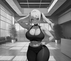 1female 1girls ai_generated big_ass big_breasts big_breasts black_and_grey black_and_white fable-x female female ponytail_female ponytails rainy_days tagme thick_thighs white_hair window