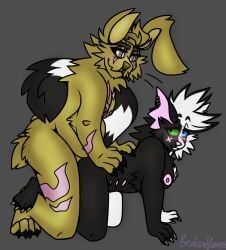 anthro brokenflame domestic_cat duo felid feline felis female five_nights_at_freddy's five_nights_at_freddy's_3 furry hybrid lagomorph leporid male male/female mammal nsfw nude procyonid rabbit raccoon scottgames sex springtrap springtrap_(fnaf)