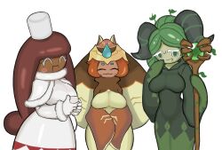 3girls :3 :d breasts closed_eyes cocoa_cookie cookie_run cookie_run_kingdom cookie_run_ovenbreak looking_away matcha_cookie mocha_ray_cookie nadare_number9 nervous_smile tagme