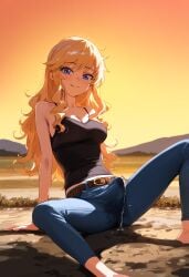 1futa ai_generated ball_bulge balls balls_under_clothes barefoot belt black_tank_top blonde blonde_futa blonde_hair blue_eyes breasts bulge bulge_through_clothing cleavage clothed cum cum_drip cum_dripping_from_penis cum_on_clothes cum_on_penis cum_through_clothes cumdrip cumshot cute dickgirl doseogwan dripping_cum ejaculation erect_penis erection erection_under_clothes futa_only futanari hands-free handsfree_ejaculation idolmaster idolmaster_cinderella_girls jeans leaning_back legs_spread long_hair looking_at_viewer ootsuki_yui orgasm_without_stimulation outside penis penis_bulge penis_under_clothes sitting small_breasted_futa small_breasts smile solo solo_futa sunset tank_top tenting the_idolm@ster the_idolm@ster_cinderella_girls visible_penis_shape wavy_hair