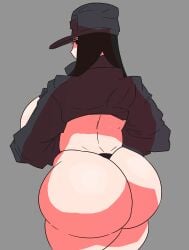 925kyohei big_breasts black_hair black_thong cassette_girl friday_night_funkin friday_night_funkin_mod hat huge_ass jacket kunaboto_(style) long_hair looking_back thong