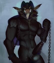 anthro balls bara barazoku boner chains christmas demon erection furry horns korichi krampus male male_only muscles muscular nude penis solo solo_male