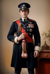 19th_century 1boy ai_generated big_balls big_penis daddy gay ia male male_only military military_uniform muscle older_male rd_(artist) soldier solo solo_male uniform