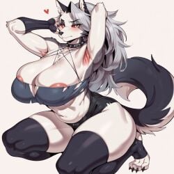 ai_generated furry helluva_boss huge_ass huge_breasts kneeling loona_(helluva_boss) sexy_pose