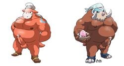 anthro balls biceps camerupt clothed clothing cum cum_on_food dessert erection food footwear hat ice_cream looking_at_viewer maldu male male_only mamoswine muscular nintendo nipples nude pecs penis pokemon shoes simple_background standing topless video_games