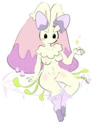 anthro blush blushing breasts elpatrixf female female_only flora_fauna fungi_fauna fusion long_ears lopunny morelull morelunny mushroom nipples pokémon_(species) pokefusion pokemon pokemon_(species) pokemon_fusion pussy sitting small_breasts sparkles tagme thighs white_fur