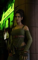 3d angry angry_face clothed cyberpunk_2077 dark_skin fit_female gun mammothnsfw medium_breasts night panam_palmer weapon