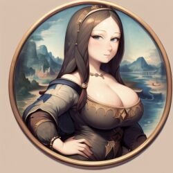 ai_generated art big_breasts cleavage fine_art_parody mona_lisa nemus_waifu_generator painting public_domain tagme