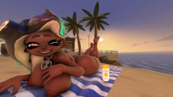 1girls 3d dark-skinned_female huge_ass huge_breasts marina_(splatoon) nintendo octoling only_female sfm silverade55 source_filmmaker splatoon splatoon_2 sunbathing