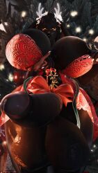 1futa 3d balls_bigger_than_penis black_hair black_lipstick bow_on_penis bunny_girl christmas christmas_tree dark-skinned_futanari dark_skin facial_markings final_fantasy final_fantasy_xiv floppy_ears futa_only futanari gigantic_testicles glowing_eyes gold_eyes gpose(ffxiv) huge_balls huge_cock large_breasts lingerie mistletoe oversized_balls precum presenting_penis puffy_nipples solo solo_futa sweat taker_pov undressing viera xivvanta