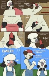 absurd_res animal_genitalia animal_penis anthro aroused ball_fondling balls becoming_erect blood blush bodily_fluids bovid bumper_(lupopossum) canid canine canine_genitalia canine_penis canis caprine clothing comic dialogue domestic_dog duo emile_(lupopossum) english_text fantasizing female fondling fur genitals hair hair_over_eyes handjob hat headgear headwear herding_dog hi_res interspecies larger_male licking lupopossum male male/female mammal nosebleed oral overalls pastoral_dog penile penis penis_grab penis_lick penis_tip sex sheath sheep sheepdog size_difference sleep_molestation sleeping smaller_female text tongue wool_(fur)