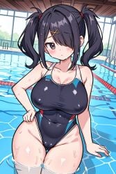 :< ai_generated ame-chan arm_support blush cameltoe cleft_of_venus competition_swimsuit hand_on_hip huge_breasts needy_girl_overdose needy_streamer_overload nipple_bulge partially_submerged stable_diffusion swimming_pool swimsuit thick_thighs wide_hips