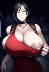 ada_wong ai_generated big_breasts big_nipples breasts bursting_breasts expressionless female gigantic_breasts gloopai looking_at_viewer nai_diffusion nipple_bulge nipple_slip nipples resident_evil steam steaming_body sweat uninterested