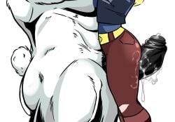 ass bear big_dick big_penis black_penis blonde_hair brown_pants dc dc_comics dc_super_hero_girls furry kara_danvers kara_zor-el la_tiapat legs muscular_legs muscular_male partial_male penetration penetration_through_clothes polar_bear polar_bear_(la_tiapat) precum pussy_juice supergirl vein veiny_penis white_background white_body white_fur