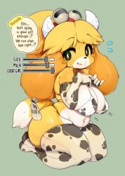 1girls animal_crossing cow_bikini furry huge_breasts isabelle_(animal_crossing) slugbox solo tagme