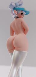 3d 3d_(artwork) animal_humanoid areola ass barely_visible_areola big_butt blue_areola breasts brown_eyes cephalopod cephalopod_humanoid choker clothing cross_pupils digital_media_(artwork) ear_piercing ear_ring female hair hat headgear headwear hi_res humanoid humanoid_pointy_ears inkling jewelry legwear looking_at_viewer looking_back looking_back_at_viewer marie_(splatoon) marine marine_humanoid mole_under_eye mollusk mollusk_humanoid mostly_nude mostly_nude_female mostly_nude_humanoid necklace nintendo octopus_humanoid piercing pointy_ears pseudo_hair rear_view ring_piercing short_hair solo splatoon tentacle tentacle_hair thick_thighs thigh_highs tlittleginny visor_cap white_clothing white_legwear white_thigh_highs wide_hips
