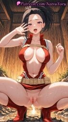1girls 2025 ai_generated areola_slip belt black_hair blush boku_no_hero_academia boots breasts center_opening clothing female female_only footwear hair_pulled_back hi_res high_heels highres labia large_breasts looking_at_viewer momo_yaoyorozu my_hero_academia natsuyoru navel onsen open_mouth patreon ponytail purple_eyes pussy red_footwear solo spread_legs squat squatting thighs tied_hair tongue tongue_out uncensored vagina voluptuous voluptuous_female wet yaoyorozu_momo