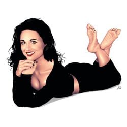 aaron_page_(artist) artstation celebrity cleavage dark_hair elaine_benes feet feet_up julia_louis-dreyfus non-nude pinup red_lipstick seinfeld