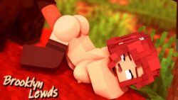 ass bangs blunt_bangs breasts brooklynlewds closed_eyes female horsecock large_breasts minecraft nipples nude open_mouth short_hair solo straight