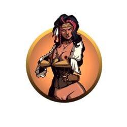 1girls accurate_art_style bottomless cougar_(sf2) dark-skinned_female gauntlets hands_together headband mature_female mti multicolored_hair necklace nekki nude_edit pirate pirate_girl png png_file shadow_fight shadow_fight_2 tagme third-party_edit transparent_background