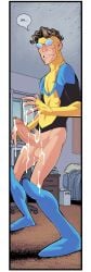 balls bedroom cum edit erection invincible male_focus male_only mostly_clothed penis redraw solo solo_focus solo_male superhero_costume wearing_others_clothes william_clockwell yuunsfw