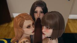 3d 3d_(artwork) bbc black_cock blacked blonde_hair blowjob dark-skinned_male dark_hair fellatio female ginger_hair group_sex interracial male pale-skinned_female