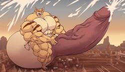 bodybuilder cum cumming cumshot furry hyper hyper_cock hyper_genitalia hyper_muscles hyper_penis male male_only muscles muscular muscular_arms muscular_male muscular_thighs rackun