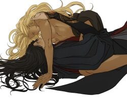 2girls blonde_hair breasts elden_ring female female_only fromsoftware marceline2174 queen_marika_the_eternal rennala_queen_of_the_full_moon sideboob topless_female underboob yuri