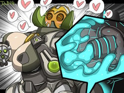 2d bastion_(overwatch) blizzard_entertainment blush breasts dr.bug duo female horn living_machine machine male omnic orisa overwatch penetration penis ranged_weapon robot straight weapon