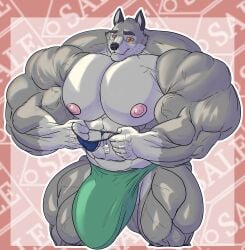 abs absurd_res anthro big_bulge big_muscles bulge canid canine canis clothed clothing digital_media_(artwork) fur genitals grandtaurus grey_body grey_fur hi_res huge_bulge huge_muscles hyper hyper_bulge hyper_genitalia hyper_muscles male mammal mostly_nude multicolored_body multicolored_fur muscular muscular_anthro muscular_male nipples pattern_background pecs pupils simple_background small_clothing tempus_"timey"_(tardistype50) thong thong_only topless two_tone_body two_tone_fur underwear underwear_only vein veiny_muscles wolf yellow_sclera