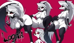 1girls 2d anthro areolae ass big_ass big_breasts breasts collar demon demon_girl ears female fingerless_gloves furry grey_body grey_fur grey_hair hellhound helluva_boss inkershike long_hair looking_at_viewer loona_(helluva_boss) naked naked_female nipples notched_ear nude nude_female pose red_eyes red_sclera spiked_collar tagme tail thick_thighs thighhighs two_tone_body two_tone_fur two_tone_tail white_body white_eyes white_fur wolf wolf_girl