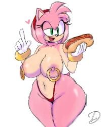 amy_rose chili_dog doafersauce female food huge_breasts nipple_rings sega sonic_(series) thong topless_female