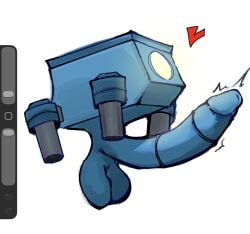balls big_penis blue_body boom_beach critter digital_media_(artwork) erection genitals glowing hi_res machine male penis procreate_(artwork) robot solo supercell_(company) thorius