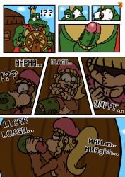 1boy 1girls babyyorokobi blowjob breasts breasts_out comic comic_page dixie_kong donkey_kong_(series) donkey_kong_country female handjob k_rool kremling lizard male open_mouth penis reptile shortstack