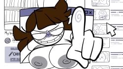 1girls big_ass big_breasts boobs breasts brown_hair chiikawa cursor edit edited edited_screencap female grey_nipples jaiden jaiden_animations jaidenanimations k4gevive lifted_shirt looking_at_viewer menacing menacing_look shirt_lift swirl_pattern tagme youtube