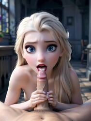 ai_art ai_generated blonde_hair blowjob blowjob_face blue_eyes breasts elsa_(frozen) frozen_(film) frozen_2 horny horny_female naughty naughty_face nipples nude nude_female penis sex sexy sucking sucking_penis testicles