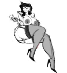 2d breasts_out busty clyde_tanksley dc dc_comics female female_focus female_only hourglass_figure lois_lane monochrome sitting superman_(series) tagme wide_hips