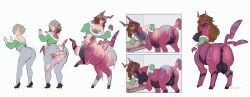 2025 antennae_(anatomy) antennae_growth anus arthropod arthropod_taur ass balls big_teats black_clothing black_footwear black_high_heels black_nipples bottomwear breast_growth breasts breasts_and_teats brown_hair clothing digital_media_(artwork) female footwear gender_transformation generation_5_pokemon genitals growth hair hi_res high_heels human human_to_taur leg_growth limb_growth looking_at_viewer looking_back looking_back_at_viewer male mammal mtf_transformation myriapod myriapod_taur nintendo nipples open_mouth pants penis pika-moo pokemon pokemon_(species) pussy scolipede sequence shirt shoes simple_background solo standing tail tail_growth taur taur_transformation teats topwear torn_clothing transformation vulva white_background